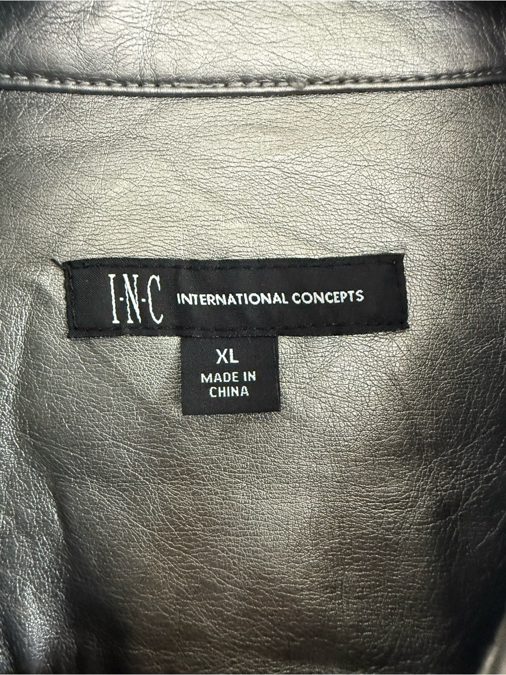INC International Concepts Metallic Silver Leather Bomber Jacket - Picture 2 of 3